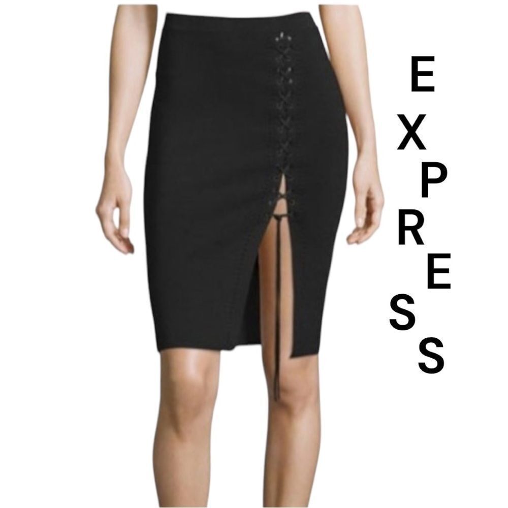 Express nwt black lace up front side pencil skirt